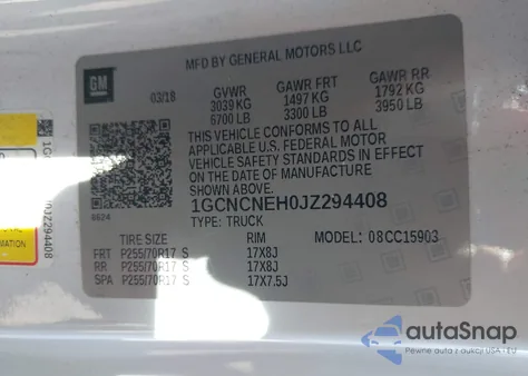 2018 Chevrolet Silverado 1500 Wt from USA, damaged, VIN 1GCNCNEH0JZ294408